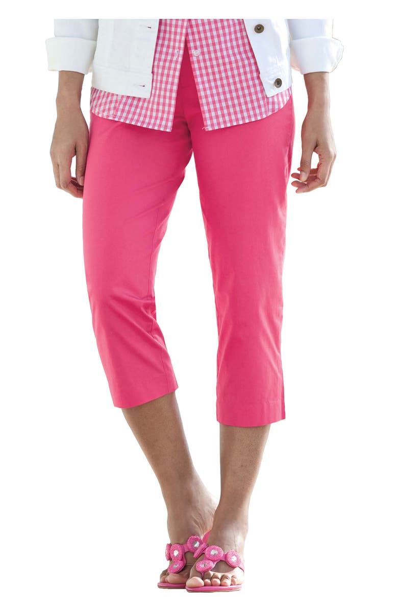 Jessica London Stretch Poplin Classic Cropped Straight Leg Pant, Alternate, color, White Medallion Embroidery