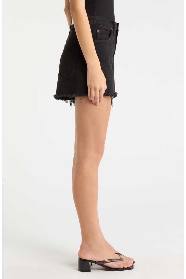 The Breezy Frayed Hem Denim Shorts, Alternate, color, WASHEDBLACK