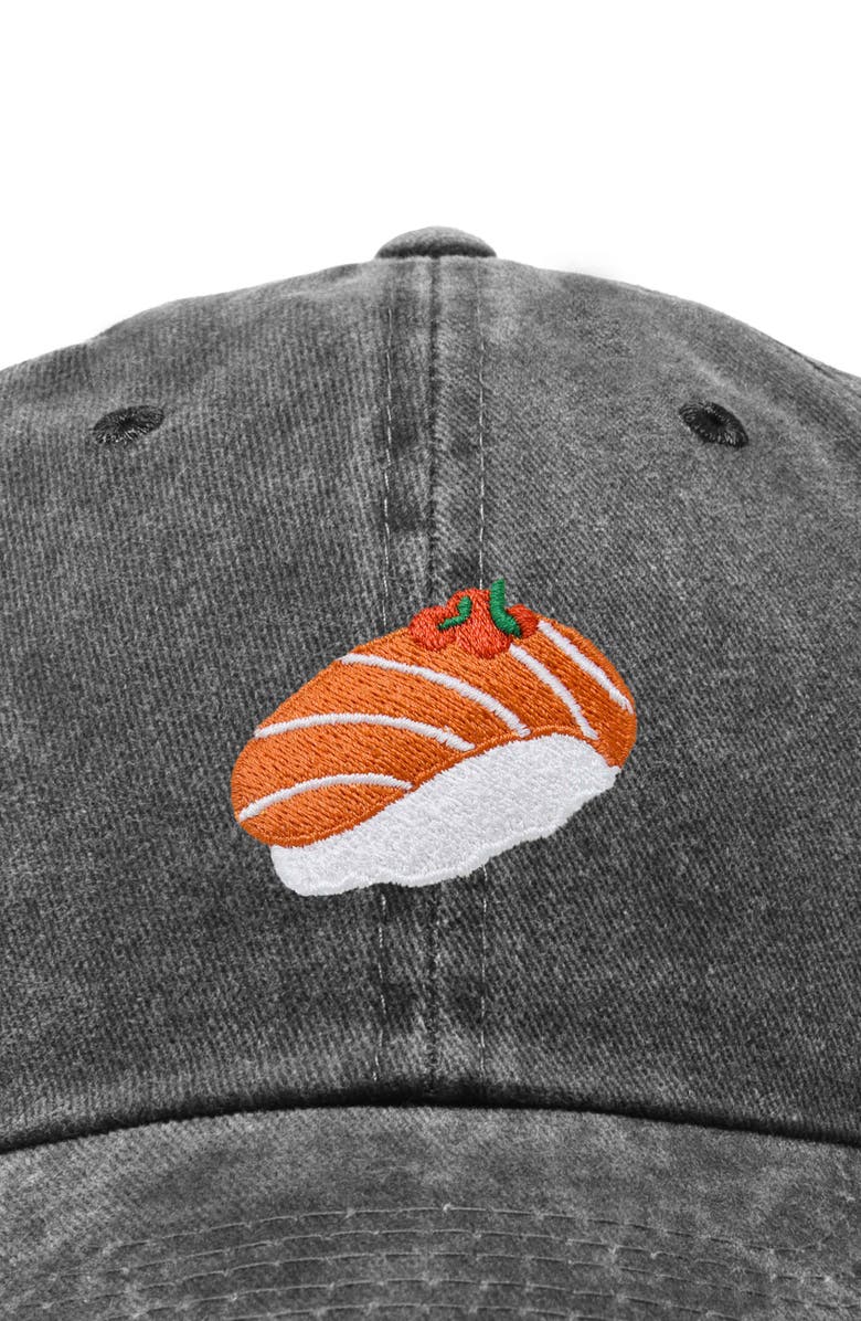 Dalix Salmon Sushi Embroidered Dad Cap, Alternate, color, Washed Black