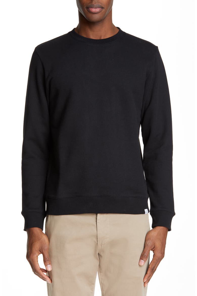 Vagn Crewneck Cotton Sweatshirt, Main, color, BLACK