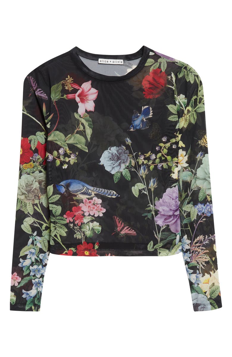 Alice + Olivia Delaina Sheer Mesh Crop Top, Alternate, color, Venus Floral