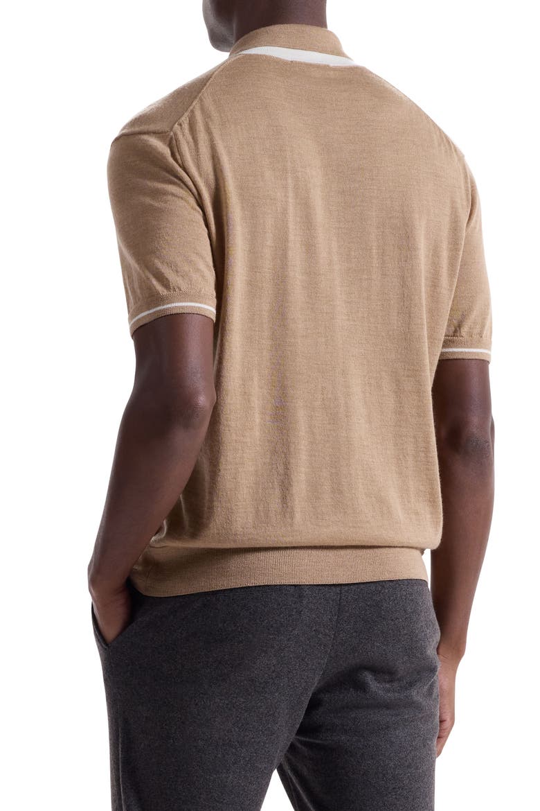 Tipped Merino Wool & Silk Polo Sweater, Alternate, color, WALNUT