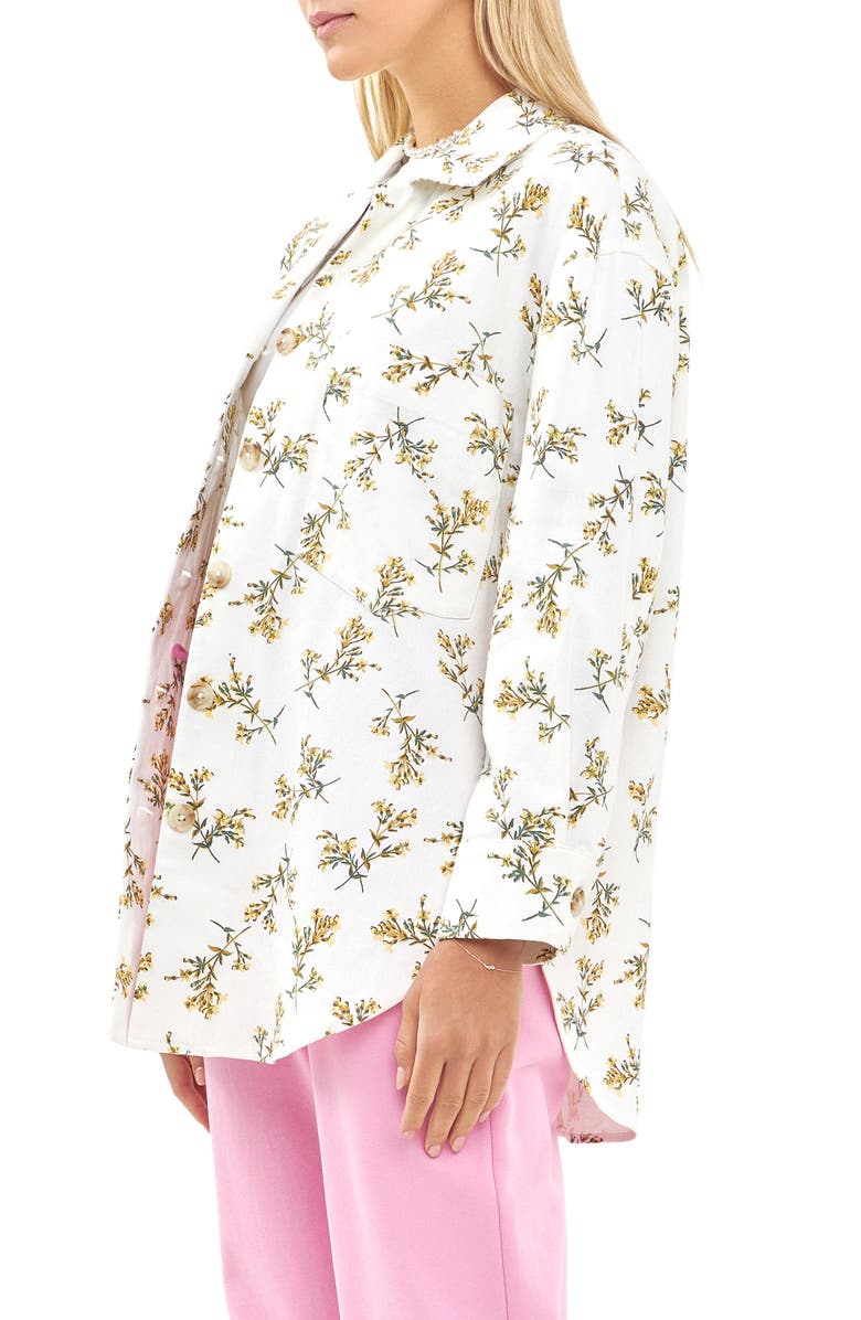 English Factory Floral Print Oversize Shirt Jacket, Alternate, color, White Multi