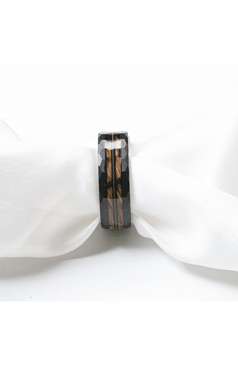 Larson Jewelers Riff Barrel Wood Tungsten Wedding Band, Alternate, color, Black / Brown