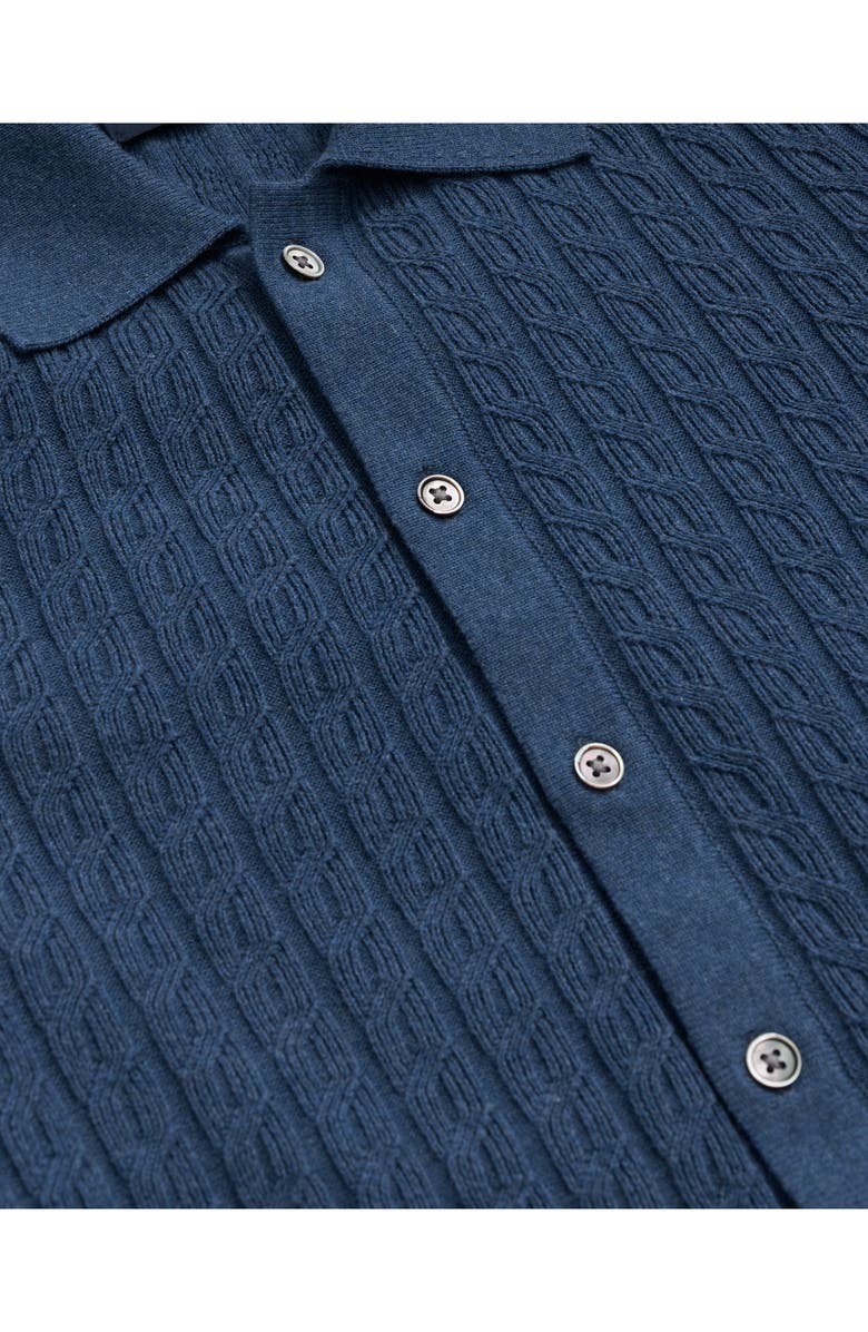 Brooks Brothers Cable Stitch Cotton Button-Up Polo Sweater, Alternate, color, Medium Indigo Heather