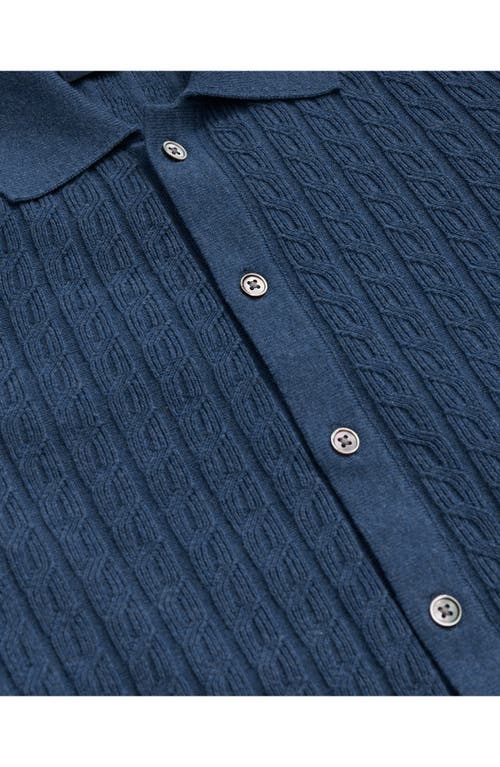 Brooks Brothers Cable Stitch Cotton Button-up Polo Sweater In Blue