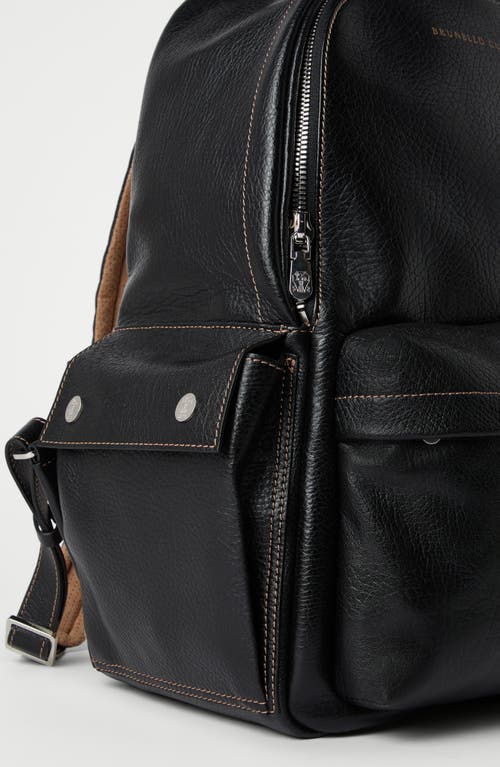 Brunello Cucinelli Calfskin Backpack With Grain In Black