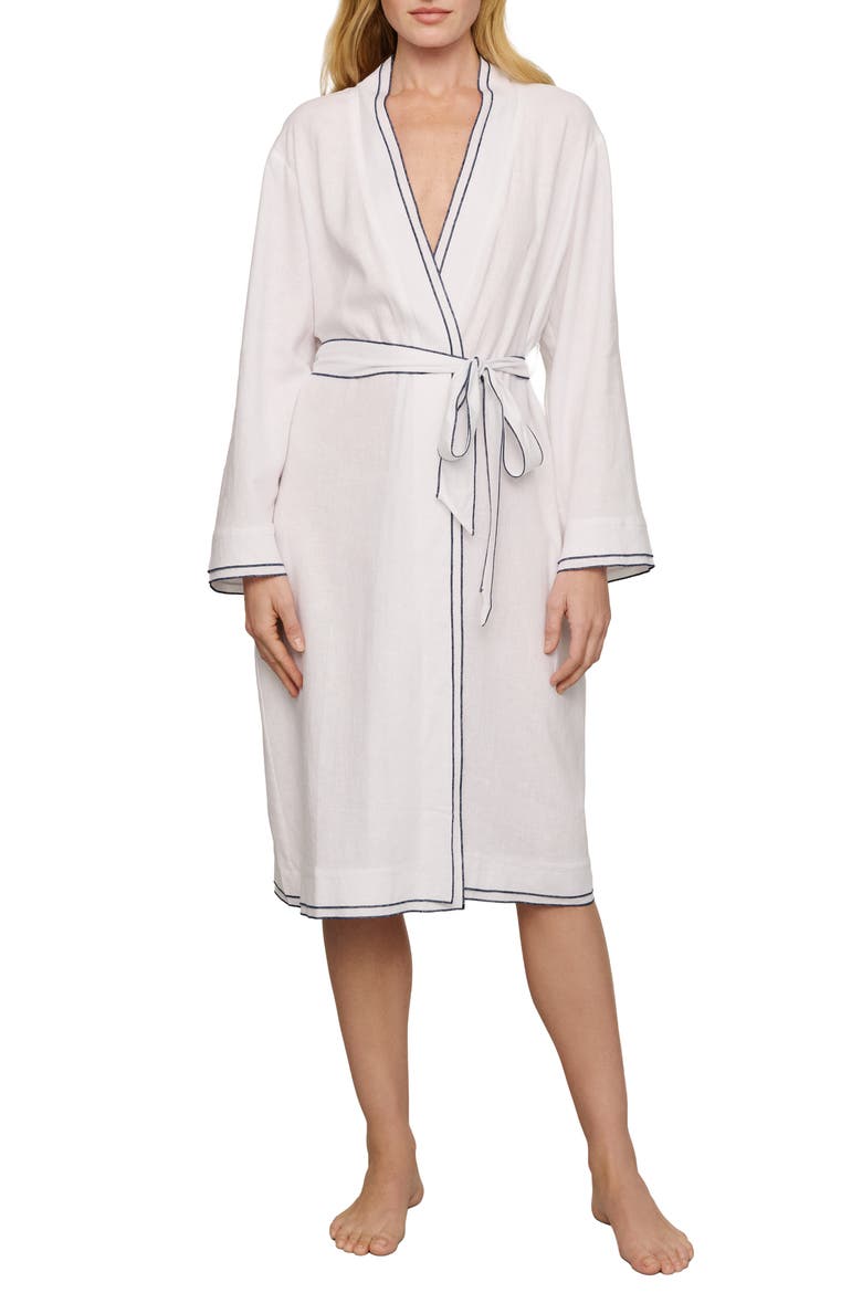 Linen Blend Robe, Main, color, WHITE/ NAVY