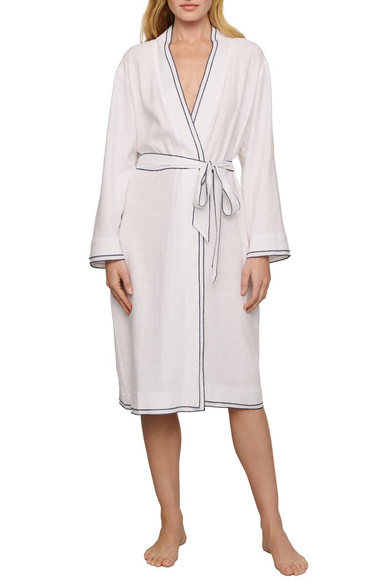 Eberjey Linen Blend Robe, Main, color, White/ Navy