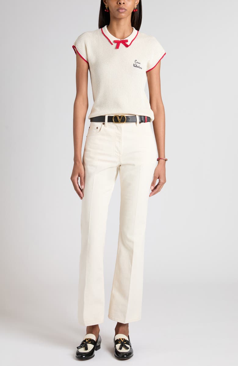 Valentino Nonstretch Denim Flare Leg Ankle Jeans, Alternate, color, Ivory