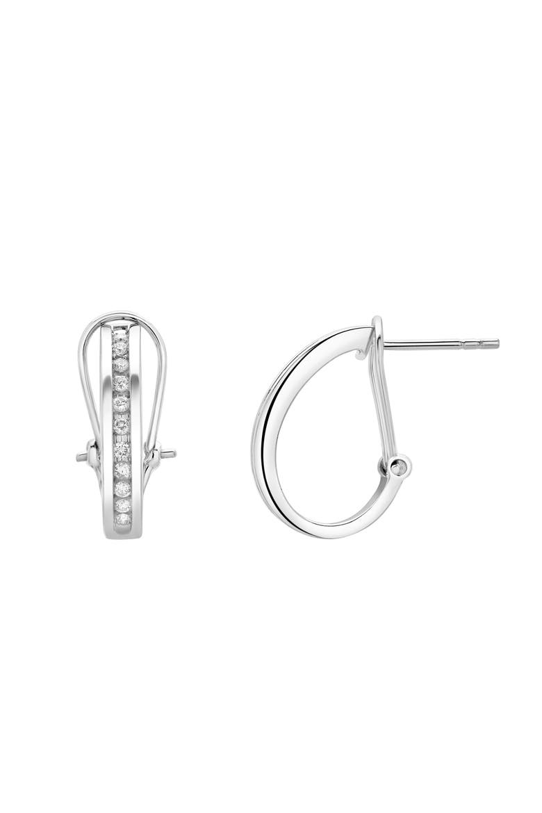 Bloom Channel Set Diamond Huggie Hoop Earrings in 14K Gold, Main, color, 14K White Gold