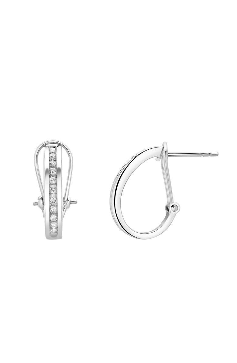 LuvMyJewelry Bloom Channel Set Diamond Huggie Hoop Earrings in 14K Gold, Main, color, 14K White Gold