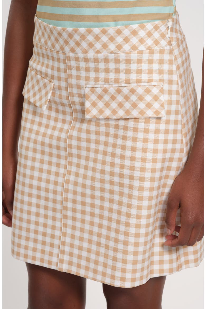 Gingham A-Line Skirt, Alternate, color, BEIGE/ WHITE