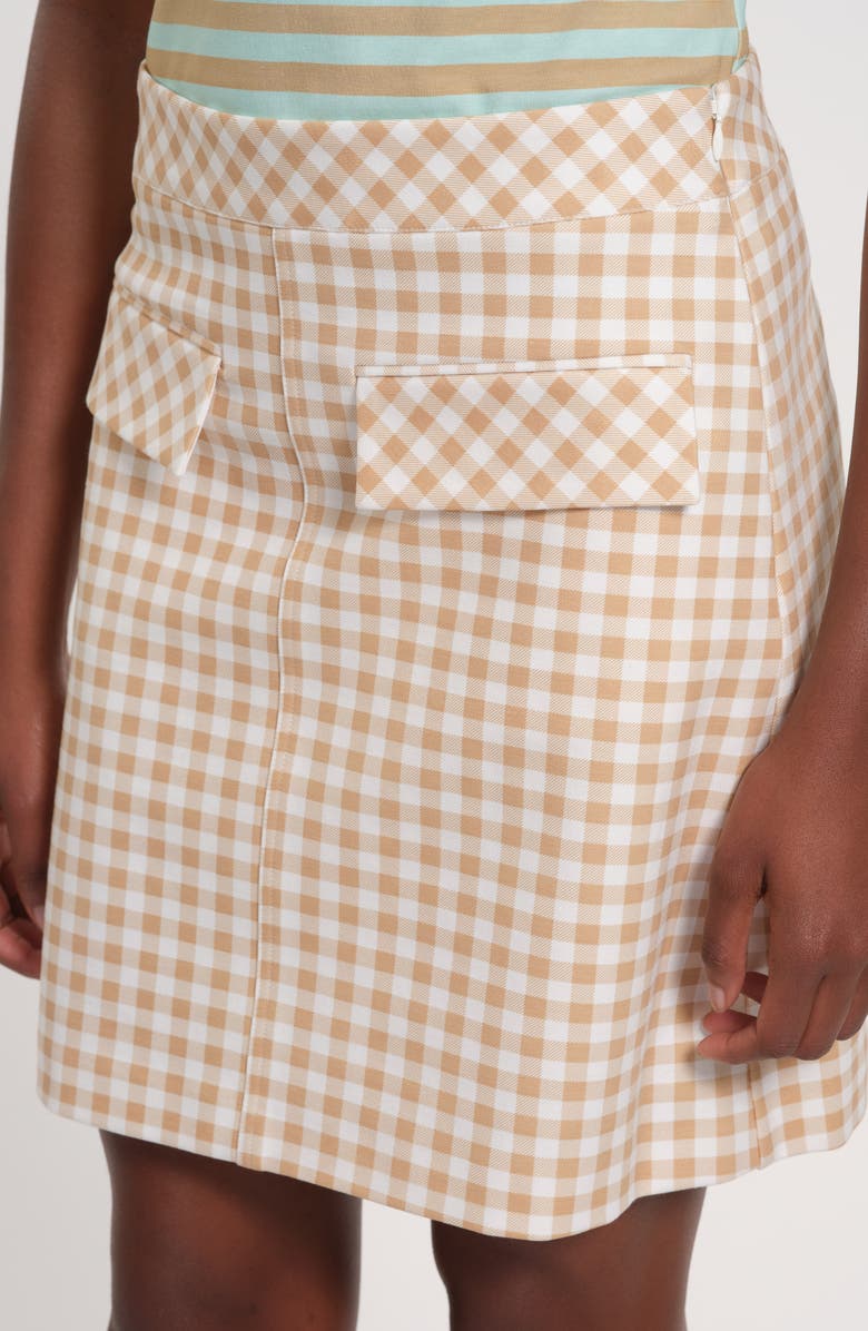 Isaac Mizrahi New York Gingham A-Line Skirt, Alternate, color, Beige/ White