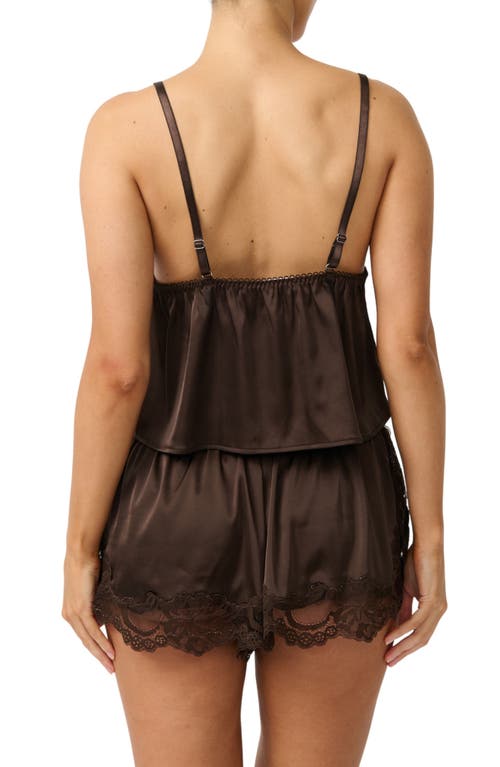 Kat The Label Madeline Espresso Lace Trim Satin Tap Shorts In Brown