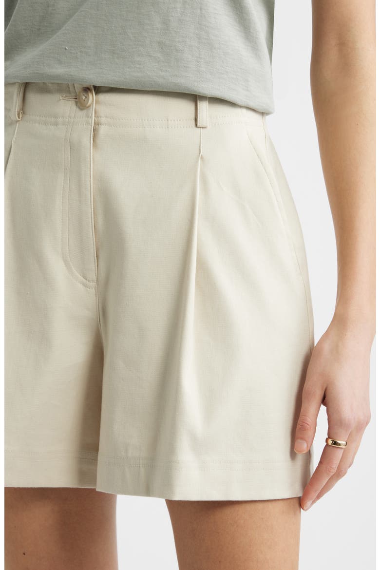 Pleated Linen Blend Shorts, Alternate, color, BEIGE OATMEAL
