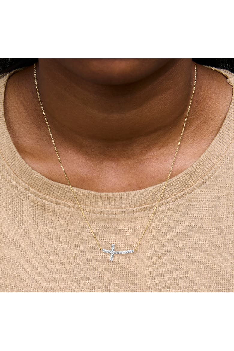Gold Vermeil Diamond Accent Cross Bar Necklace, Alternate, color, Silver