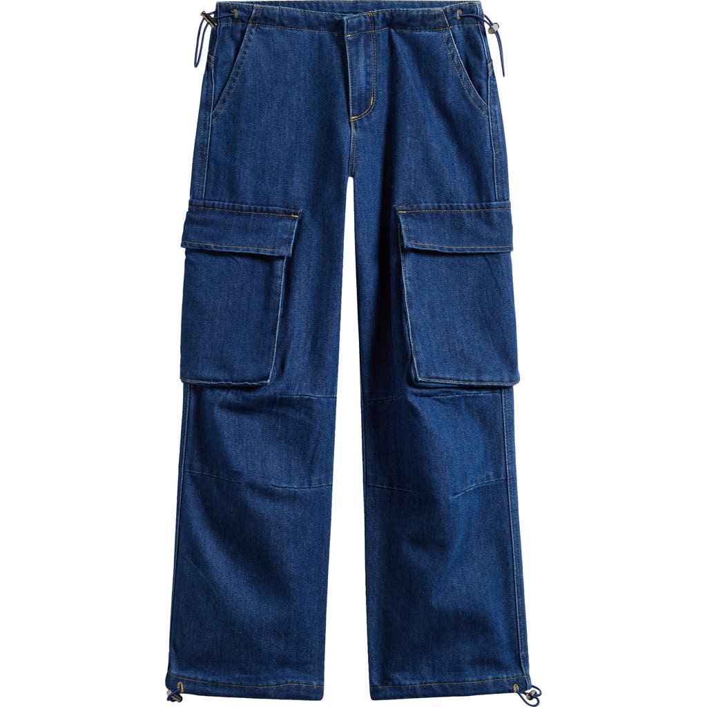 Shop Tractr Kids' Wide Leg Cargo Jeans In Indigo