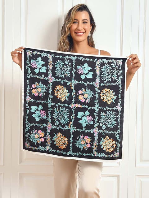 Pure Silk Floral Pattern Square Scarf