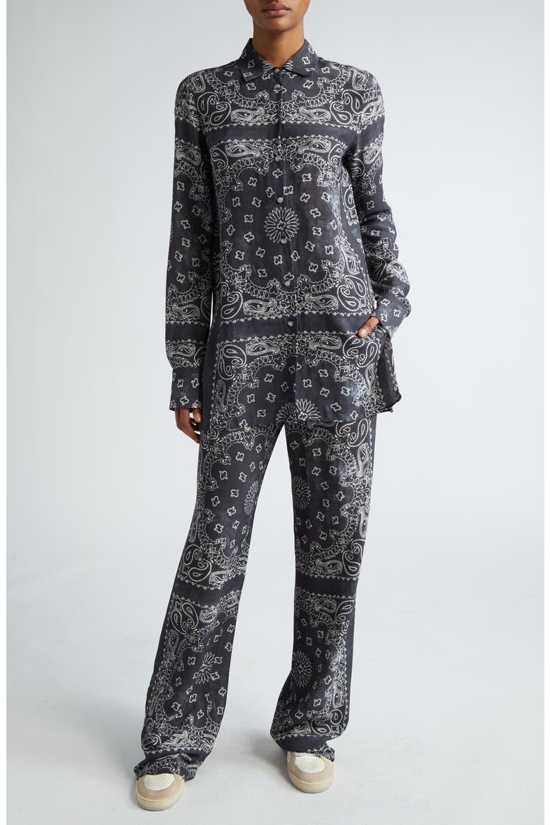 Paisley Print Oversize Button-Up Pajama Shirt, Alternate, color, ANTHRACITE