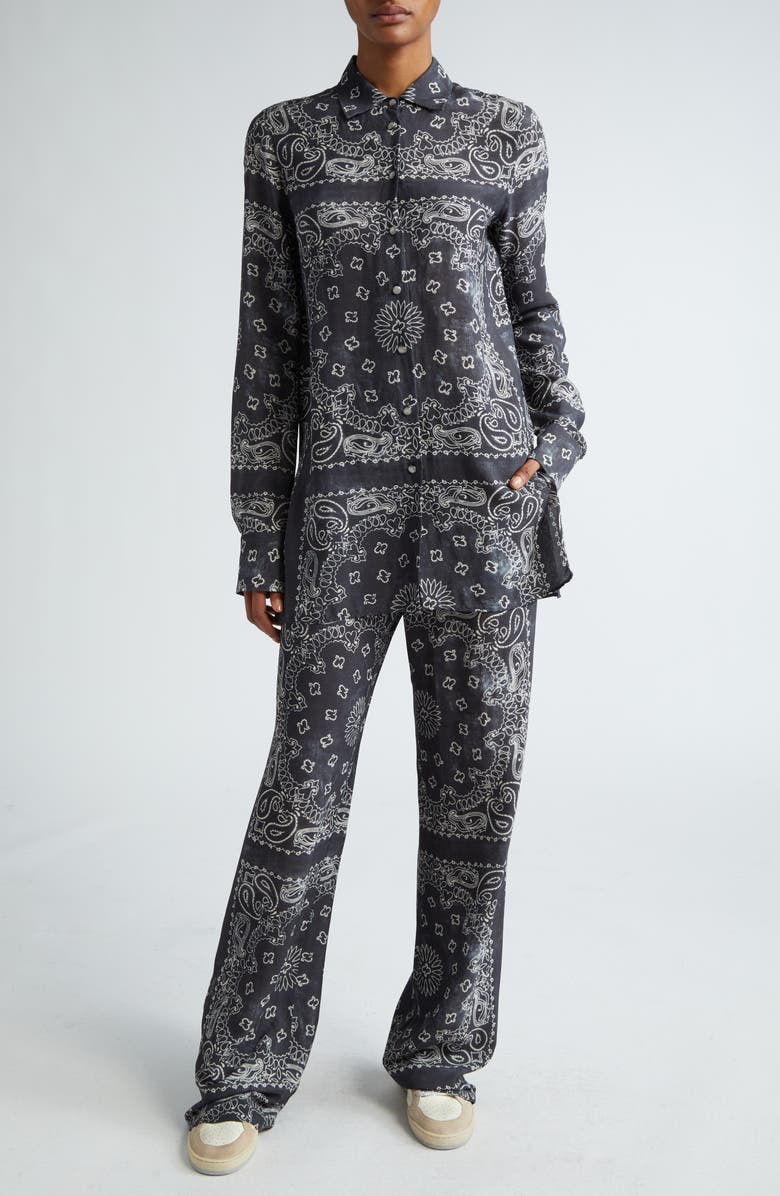 Golden Goose Paisley Print Oversize Button-Up Pajama Shirt, Alternate, color, Anthracite