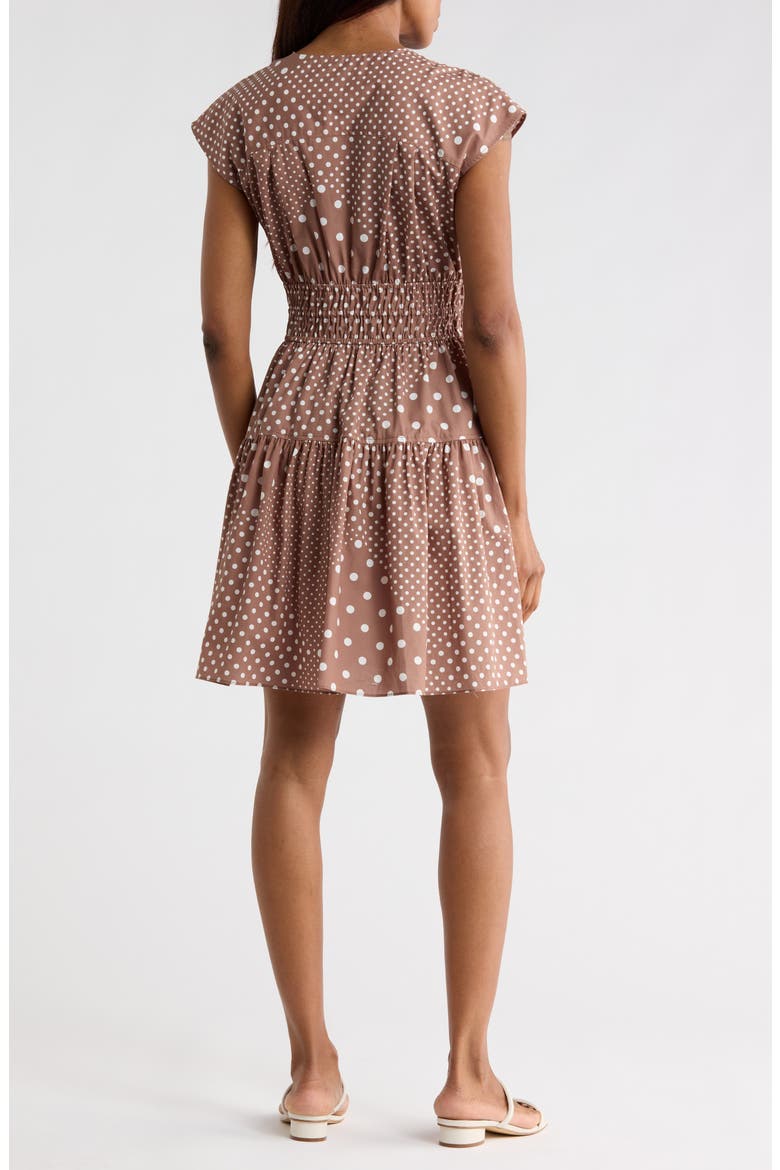 Tora Floral Print Shirred Dress, Alternate, color, TAN POLKA DOT