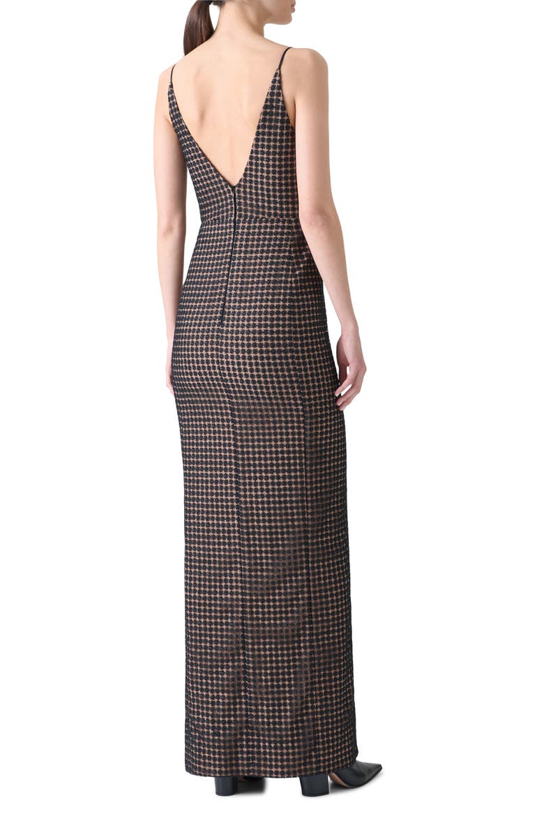 Flower Grid Embroidered Tulle Column Gown, Alternate, color, BLACK