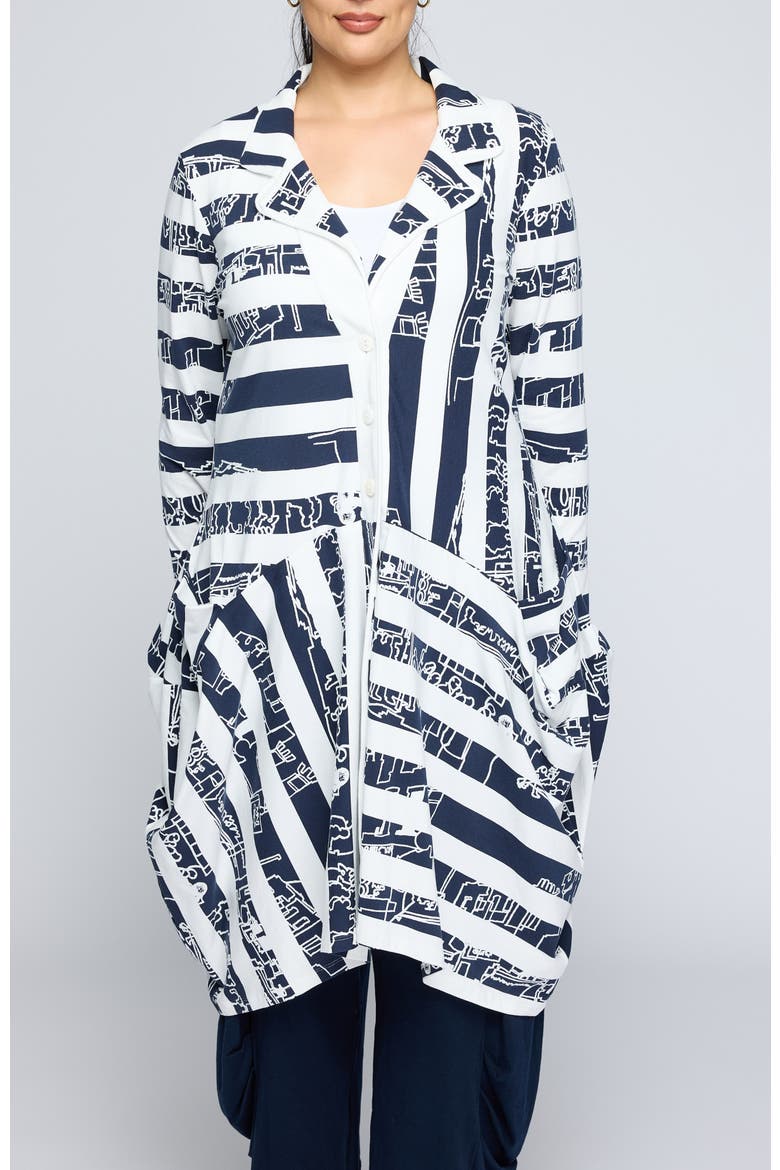 Vespera Striped Voluminous Jacket, Main, color, Navy