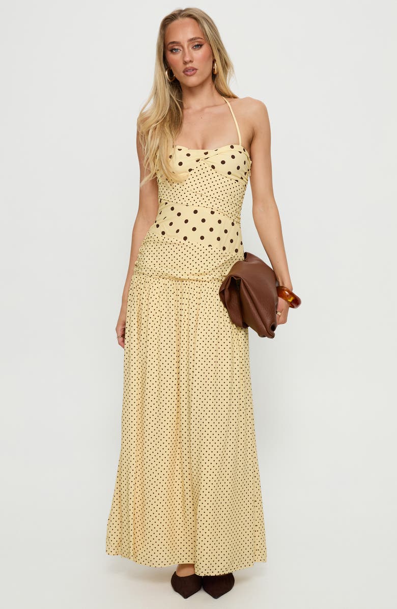 Princess Polly Marguerite Halter Dot Print Maxi Dress, Alternate, color, 
