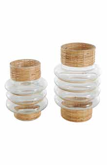 GINGER BIRCH STUDIO Glass & Rattan Set of 2 Vase Set