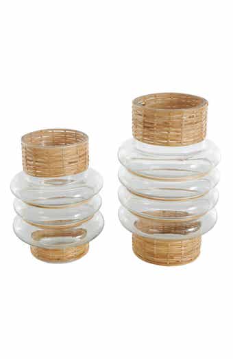 Glass & Rattan Set of 2 Vase Set