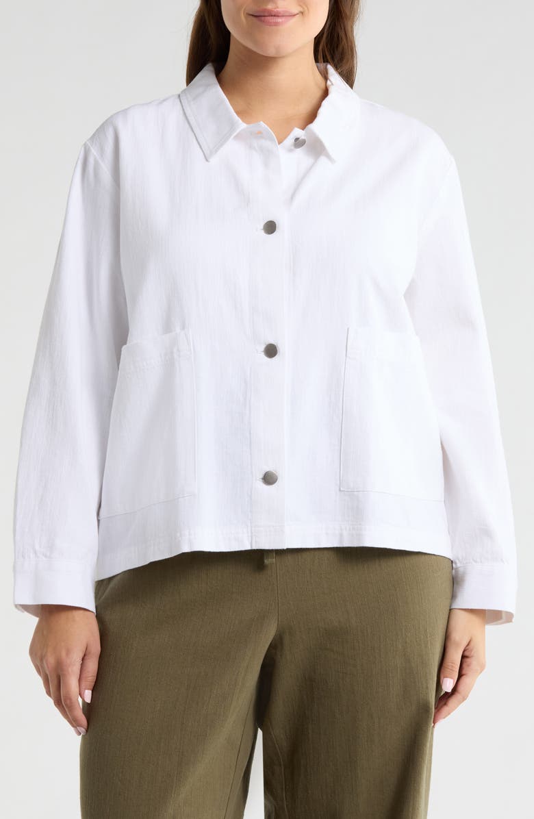 Eileen Fisher Classic Collar Organic Cotton & Organic Linen Jacket, Alternate, color, White