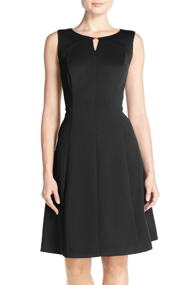 Keyhole Front Scuba Fit & Flare Dress, Main, color, BLACK