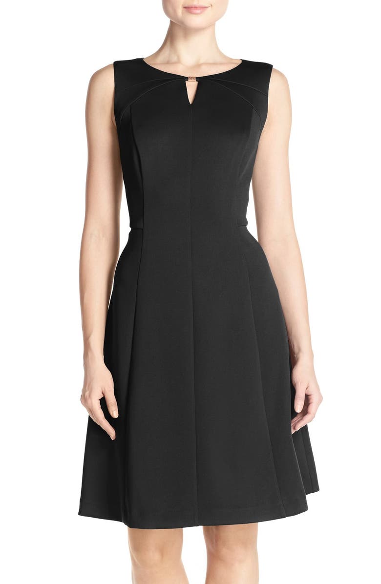 slim fit dress slacks Ponte Flare Dress with Vegan Leather Trim Black / XL