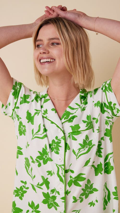 The Cat's Pajamas Pima Knit Short Pajama Set In Green