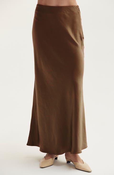 Crushed Satin Maxi Skirt