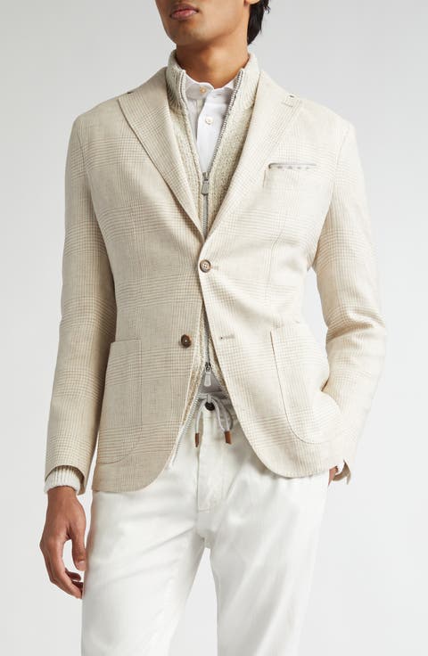 Unstructured Plaid Linen & Wool Blend Sport Coat