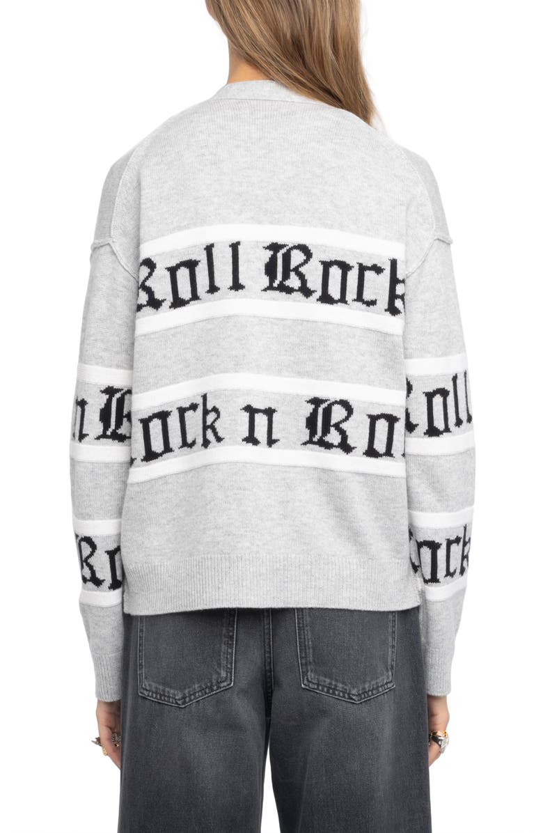 Zadig & Voltaire Mirkaz Rock 'N' Roll Jacquard Stripe Wool & Cashmere Cardigan, Alternate, color, Light Grey