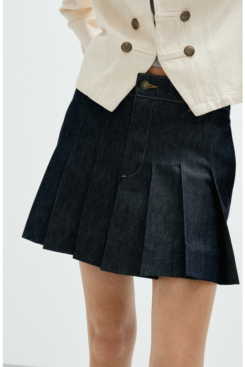 Macy Pleated Denim Miniskirt, Alternate, color, OPEN BLUE
