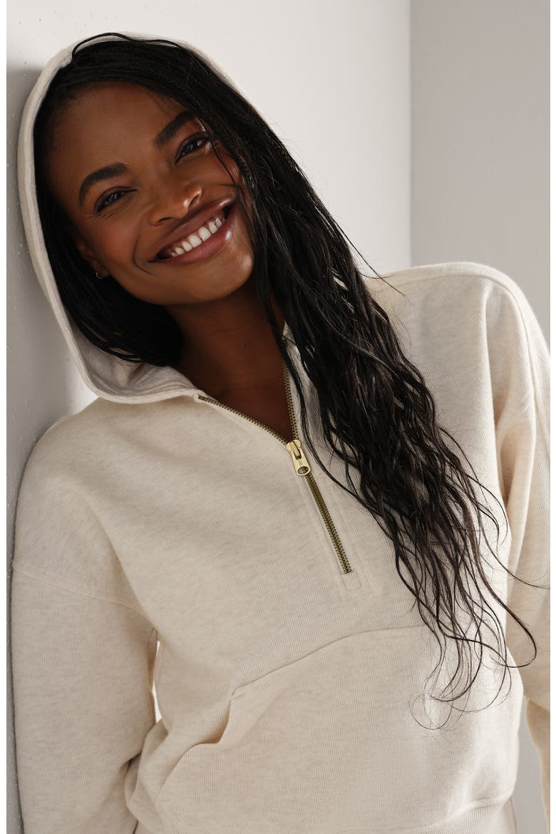 Signature Cotton Blend Rib Half Zip Hoodie, Alternate, color, OATMEAL HEATHER