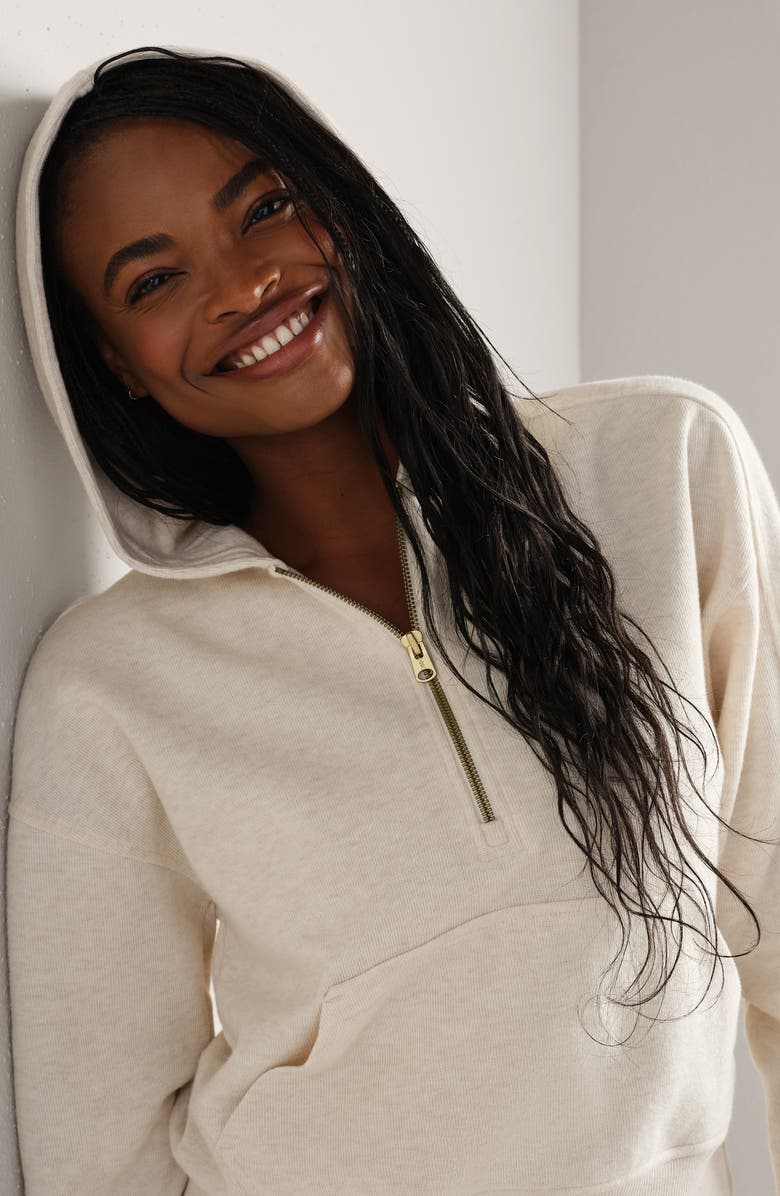 Rhone Signature Cotton Blend Rib Half Zip Hoodie, Alternate, color, Oatmeal Heather