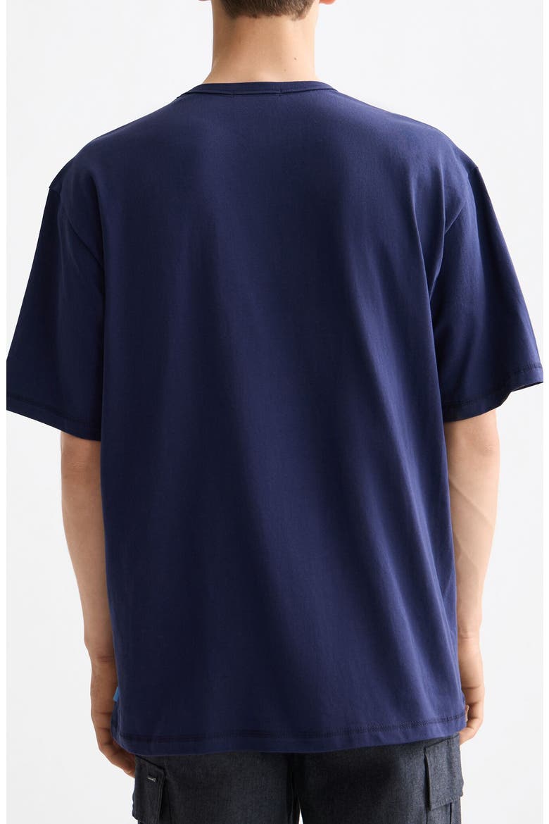 Loose Fit Leaf Embroidered Cotton T-Shirt, Alternate, color, PEACOAT
