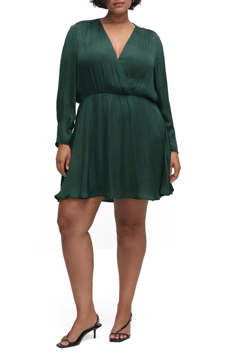 MANGO Long Sleeve Faux Wrap Satin Minidress, Alternate, color, 