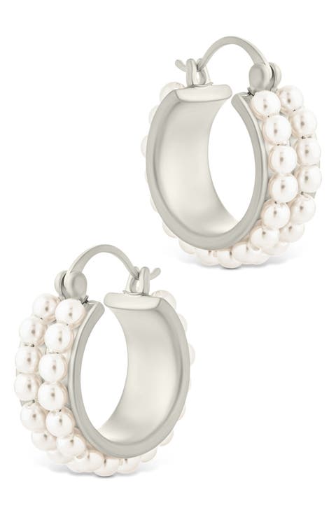 Regina Double Faux Pearl Hoop Earrings