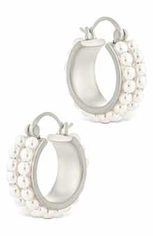Sterling Forever Regina Double Faux Pearl Hoop Earrings