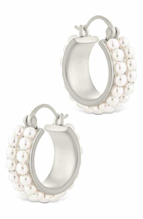 Sterling Forever Regina Double Faux Pearl Hoop Earrings