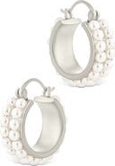 Sterling Forever Regina Double Faux Pearl Hoop Earrings