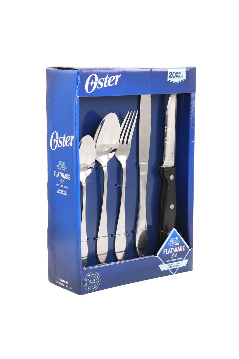 20 Piece Stainless Steel Flatware Set with Steak Knives, Main, color, Silver
