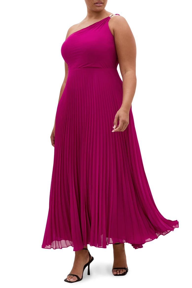 Eloura One-Shoulder Pleated Maxi Dress, Alternate, color, FRAMBOISE