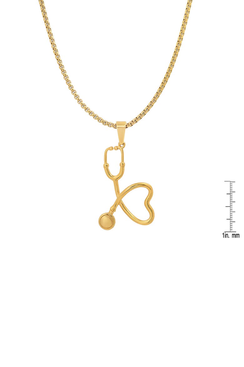 HMY JEWELRY 18k Gold Plated Stainless Steel Stethoscope Heart Pendant Necklace, Alternate, color, YELLOW